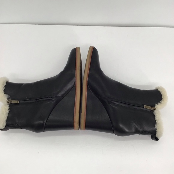 Marc Fisher Brendan Leather & Sherling Fur Wedge Booties Career Black Size 7.5 - Picture 6 of 12